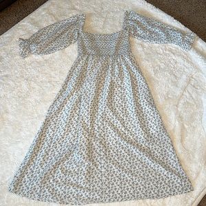 COPY - Blue Floral Smocked Maternity Midi Dress